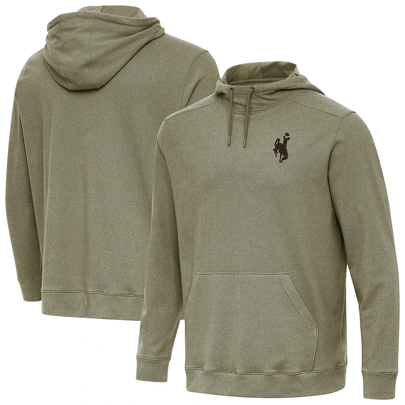 Men's Antigua Heather Olive Wyoming Cowboys Cloud Pullover Hoodie