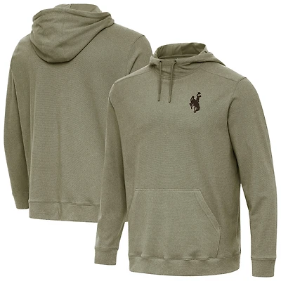 Men's Antigua Heather Olive Wyoming Cowboys Cloud Pullover Hoodie