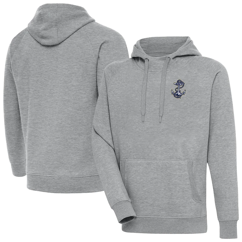 Men's Antigua Heather Gray Navy Midshipmen Big & Tall Victory Pullover Hoodie