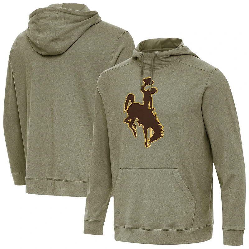 Men's Antigua Heather Olive Wyoming Cowboys Cloud Pullover Hoodie