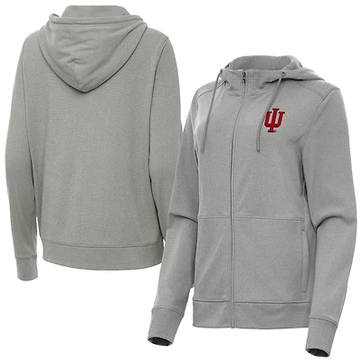 Women's Antigua  Heather Gray Indiana Hoosiers Seeker Full-Zip Hoodie Jacket