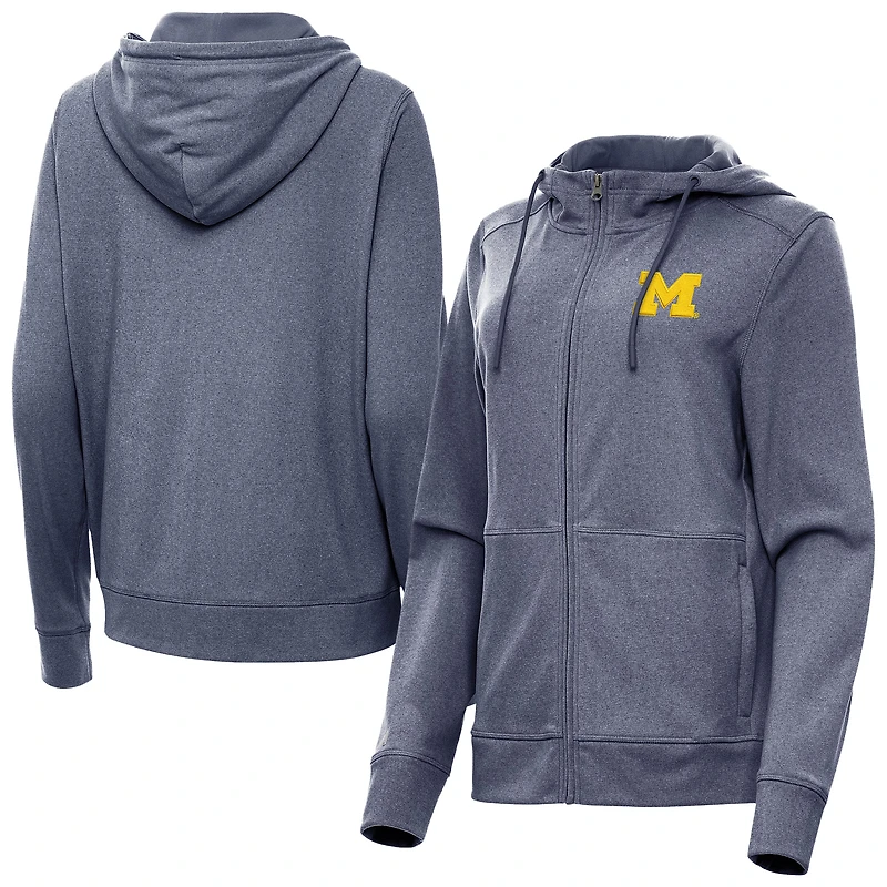 Women's Antigua Heather Navy Michigan Wolverines Seeker Full-Zip Hoodie Jacket