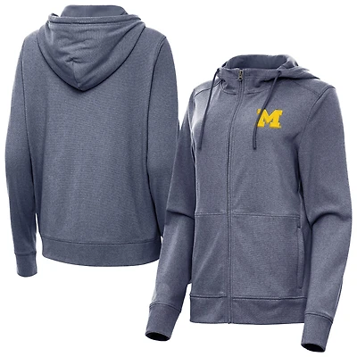 Women's Antigua  Heather Navy Michigan Wolverines Seeker Full-Zip Hoodie Jacket