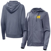 Women's Antigua  Heather Navy Michigan Wolverines Seeker Full-Zip Hoodie Jacket