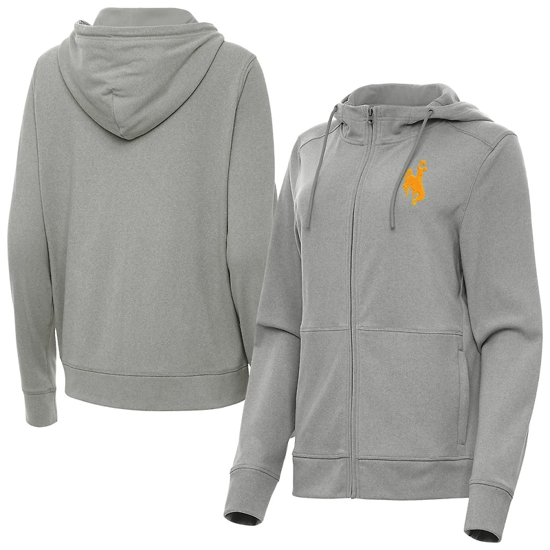 Women's Antigua  Heather Gray Wyoming Cowboys Seeker Full-Zip Hoodie Jacket