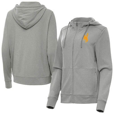 Women's Antigua  Heather Gray Wyoming Cowboys Seeker Full-Zip Hoodie Jacket