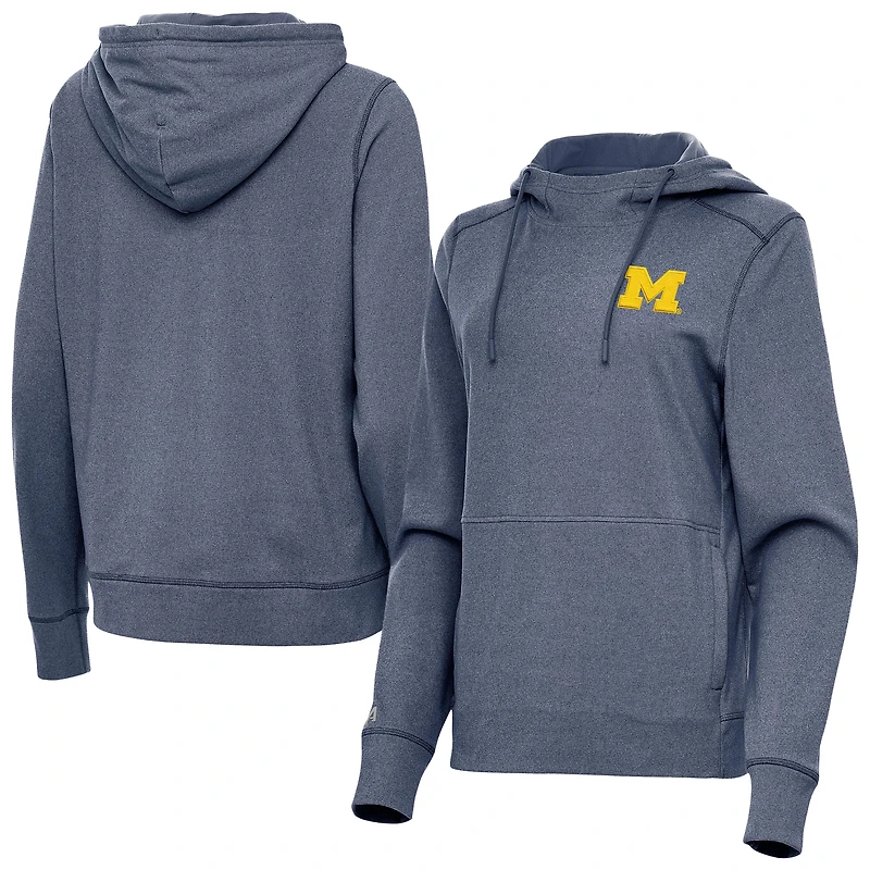 Women's Antigua  Heather Navy Michigan Wolverines Justice Pullover Hoodie