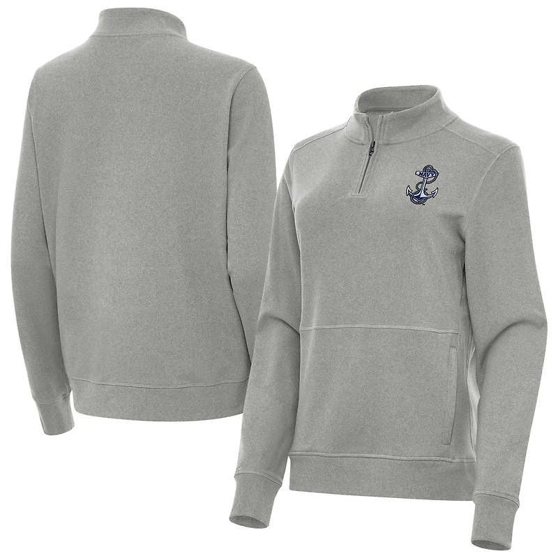 Women's Antigua  Heather Gray Navy Midshipmen Crush Quarter-Zip Jacket