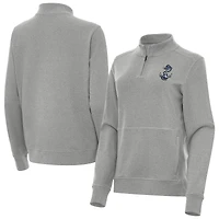 Women's Antigua  Heather Gray Navy Midshipmen Crush Quarter-Zip Jacket