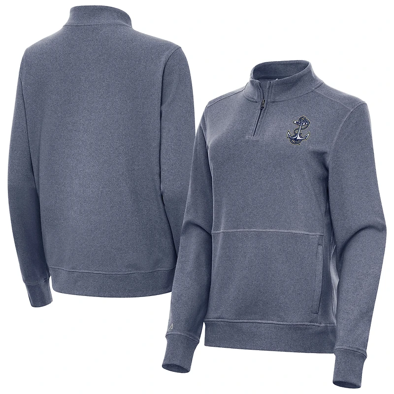 Women's Antigua  Heather Navy Navy Midshipmen Crush Quarter-Zip Jacket
