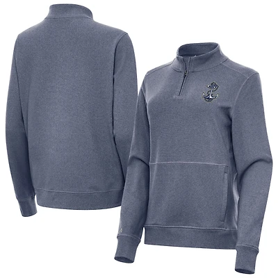 Women's Antigua  Heather Navy Navy Midshipmen Crush Quarter-Zip Jacket
