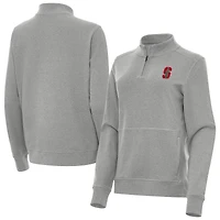 Women's Antigua  Heather Gray Stanford Cardinal Crush Quarter-Zip Jacket