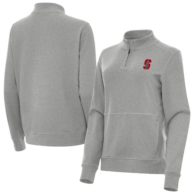 Women's Antigua  Heather Gray Stanford Cardinal Crush Quarter-Zip Jacket