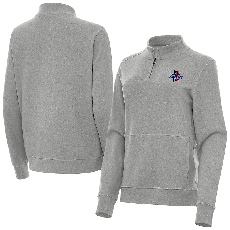 Women's Antigua  Heather Gray Tulsa Golden Hurricane Crush Quarter-Zip Sweatshirt