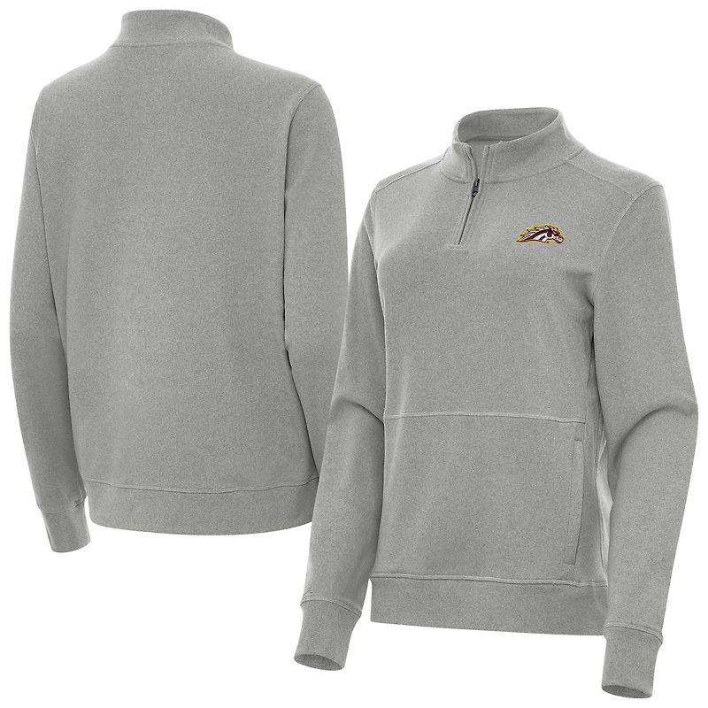 Women's Antigua  Heather Gray Western Michigan Broncos Crush Quarter-Zip Sweatshirt