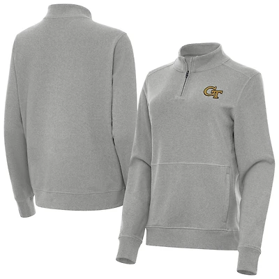 Women's Antigua  Heather Gray Georgia Tech Yellow Jackets Crush Quarter-Zip Jacket
