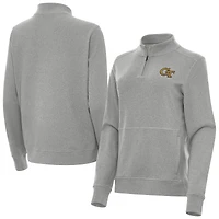 Women's Antigua  Heather Gray Georgia Tech Yellow Jackets Crush Quarter-Zip Jacket