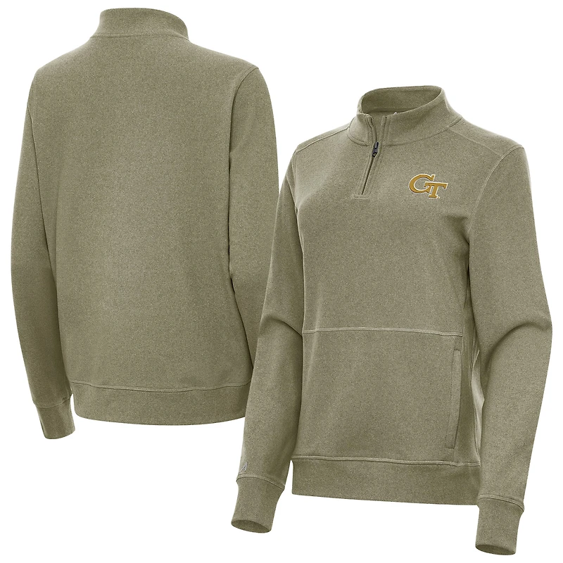 Women's Antigua Heather Olive Georgia Tech Yellow Jackets Crush Quarter-Zip Jacket