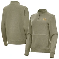 Women's Antigua Heather Olive Georgia Tech Yellow Jackets Crush Quarter-Zip Jacket