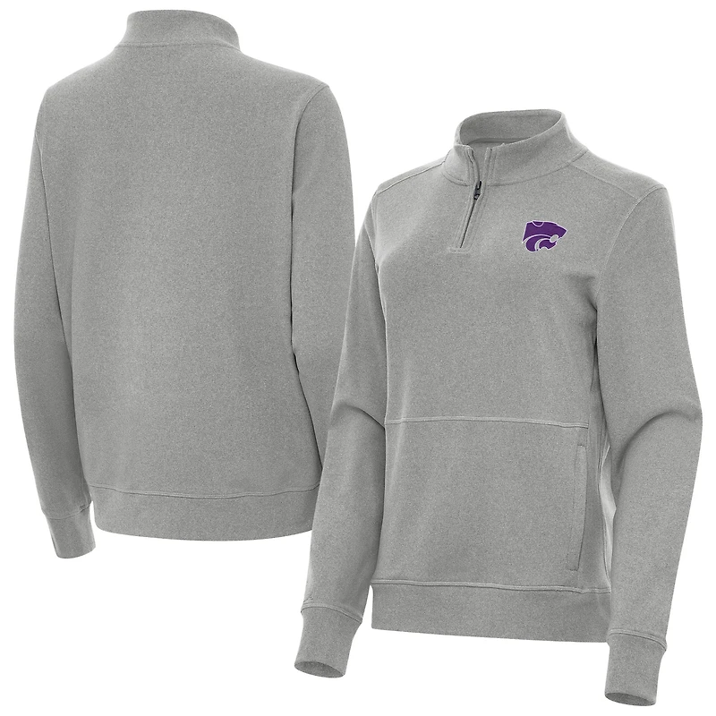 Women's Antigua  Heather Gray Kansas State Wildcats Crush Quarter-Zip Jacket