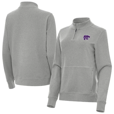 Women's Antigua  Heather Gray Kansas State Wildcats Crush Quarter-Zip Jacket