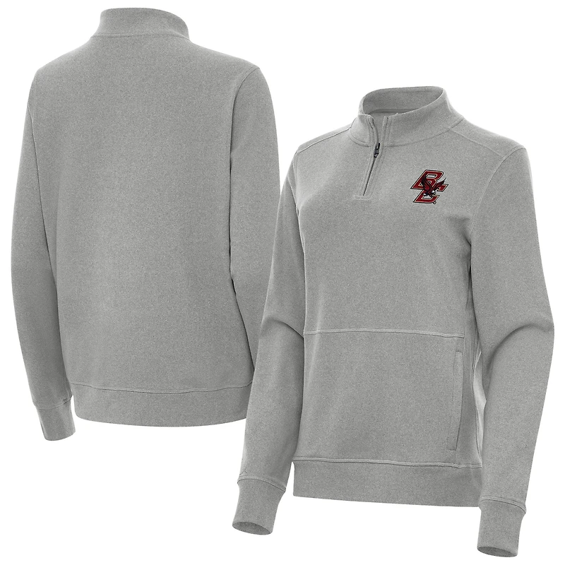 Women's Antigua  Heather Gray Boston College Eagles Crush Quarter-Zip Jacket