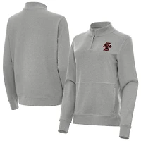 Women's Antigua  Heather Gray Boston College Eagles Crush Quarter-Zip Jacket