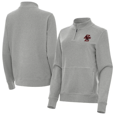 Women's Antigua  Heather Gray Boston College Eagles Crush Quarter-Zip Jacket