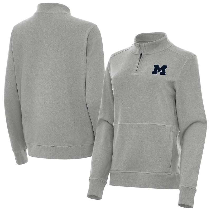Women's Antigua  Heather Gray Michigan Wolverines Crush Quarter-Zip Jacket