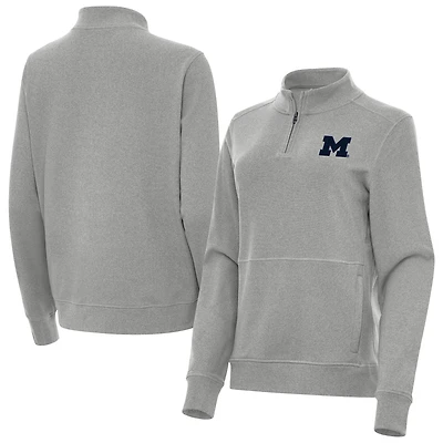 Women's Antigua  Heather Gray Michigan Wolverines Crush Quarter-Zip Jacket