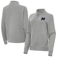 Women's Antigua  Heather Gray Michigan Wolverines Crush Quarter-Zip Jacket