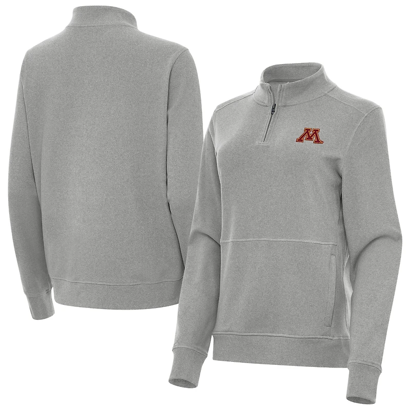 Women's Antigua  Heather Gray Minnesota Golden Gophers Crush Quarter-Zip Jacket