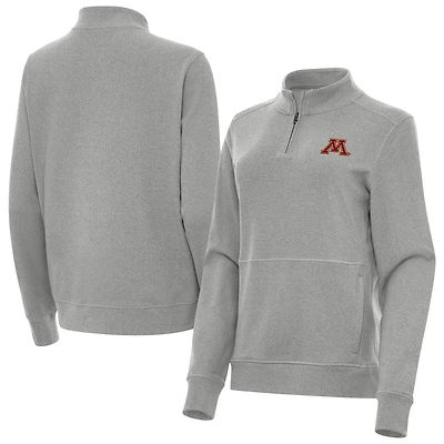 Women's Antigua  Heather Gray Minnesota Golden Gophers Crush Quarter-Zip Jacket