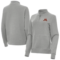 Women's Antigua  Heather Gray Minnesota Golden Gophers Crush Quarter-Zip Jacket