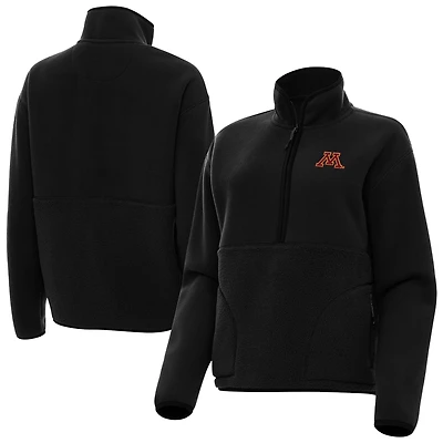 Women's Antigua Black Minnesota Golden Gophers Figure Quarter-Zip Jacket