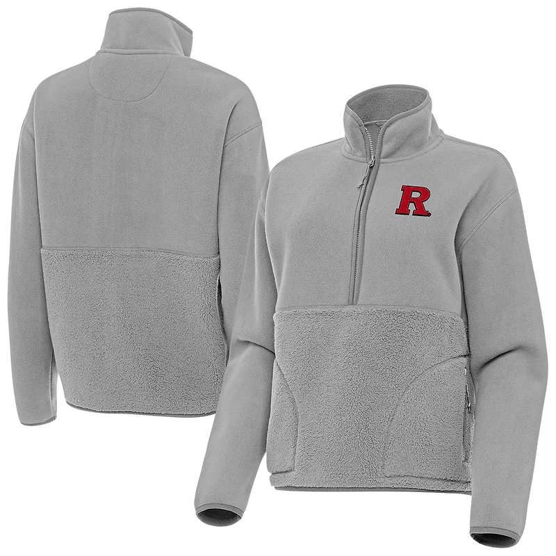 Women's Antigua Gray Rutgers Scarlet Knights Figure Quarter-Zip Pullover Jacket