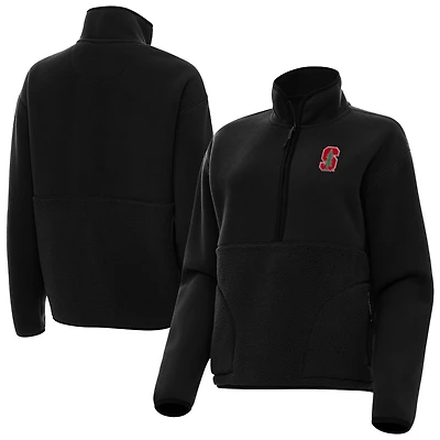 Women's Antigua Black Stanford Cardinal Figure Quarter-Zip Jacket