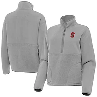 Women's Antigua  Gray Stanford Cardinal Figure Quarter-Zip Pullover Jacket