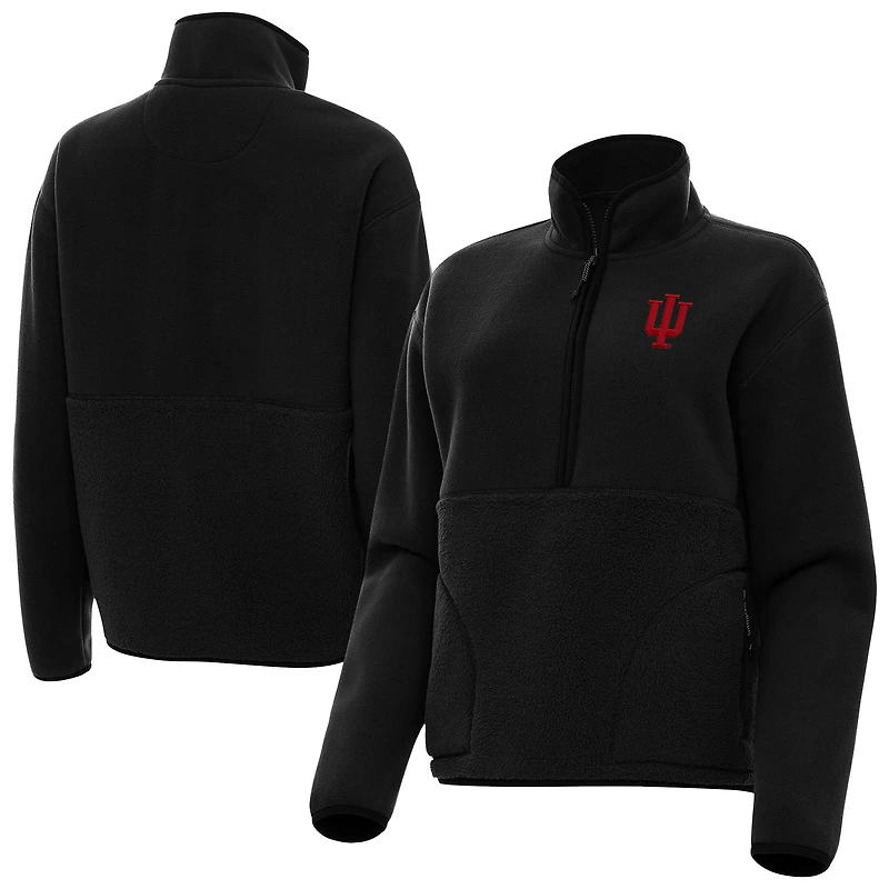Women's Antigua Black Indiana Hoosiers Figure Quarter-Zip Jacket