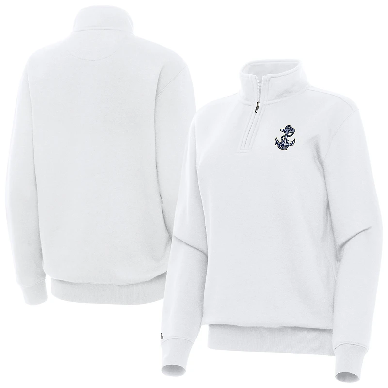 Women's Antigua White Navy Midshipmen Victory Quarter-Zip Top
