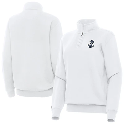 Women's Antigua White Navy Midshipmen Victory Quarter-Zip Top
