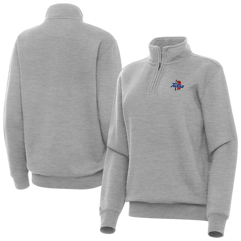 Women's Antigua Heather Gray Tulsa Golden Hurricane Victory Quarter-Zip Sweatshirt