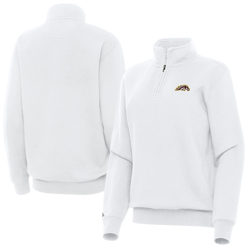 Women's Antigua White Western Michigan Broncos Victory Quarter-Zip Sweatshirt