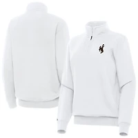 Women's Antigua  White Wyoming Cowboys Victory Quarter-Zip Sweatshirt