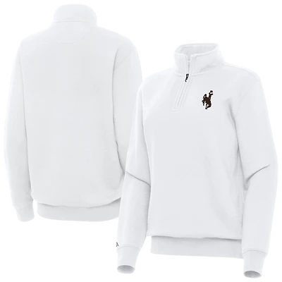 Women's Antigua White Wyoming Cowboys Victory Quarter-Zip Sweatshirt