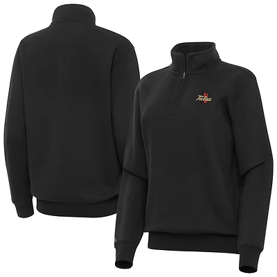 Women's Antigua  Black Tulsa Golden Hurricane Victory Quarter-Zip Sweatshirt