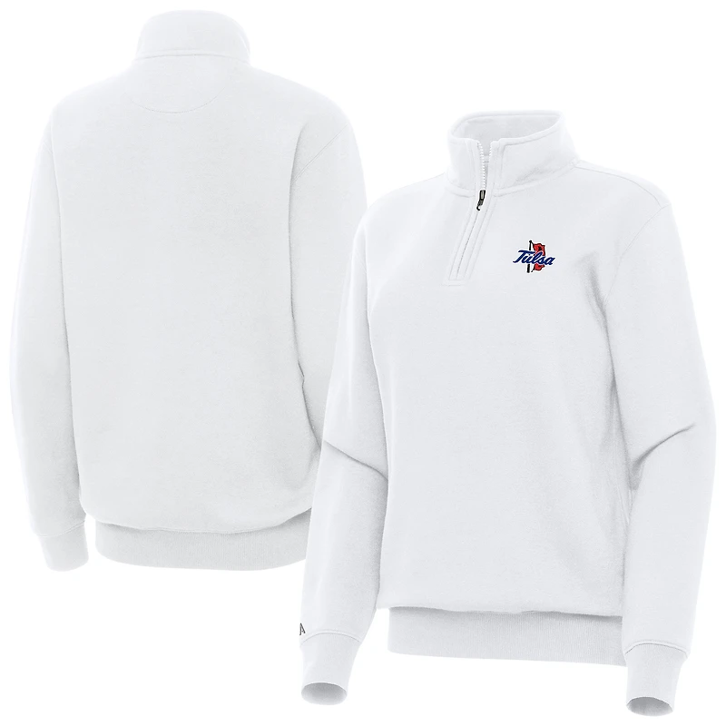 Women's Antigua  White Tulsa Golden Hurricane Victory Quarter-Zip Sweatshirt