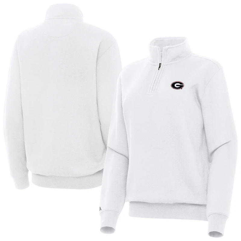 Women's Antigua White Georgia Bulldogs Victory Quarter-Zip Top