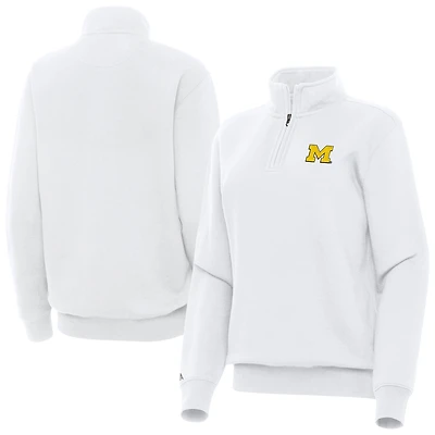 Women's Antigua White Michigan Wolverines Victory Quarter-Zip Top
