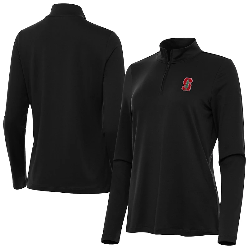 Women's Antigua  Black Stanford Cardinal Reprocess Quarter-Zip Top